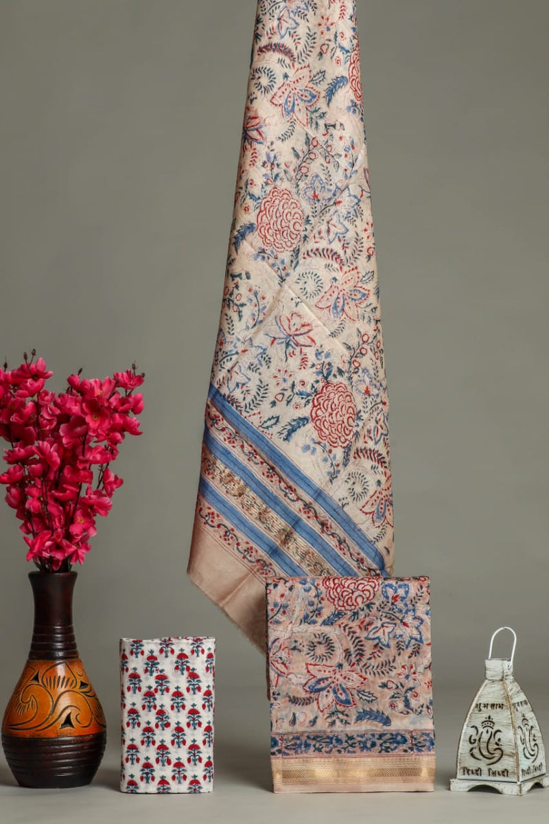 Designer Hand Block Print Maheshwari Silk Suit Set (MSLYS30)