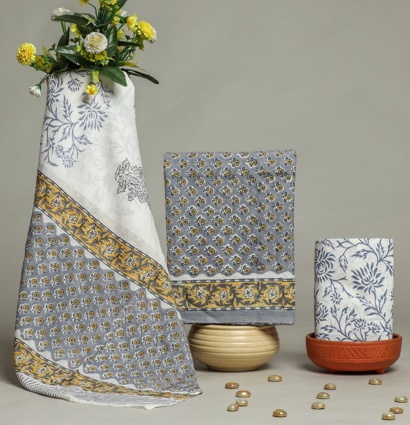 DESIGNER HAND BLOCK PRINT PURE COTTON SUIT WITH COTTON MULMUL DUPATTA(MALYS233)