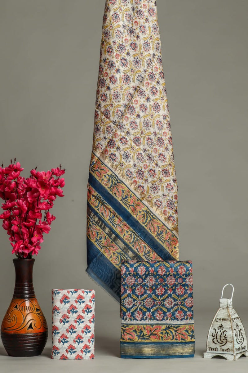 YUVI STYLE  HAND BLOCK PRINT MAHESHWARI SILK SUIT WITH MAHESHWARI SILK DUPATTA (MSLYS101