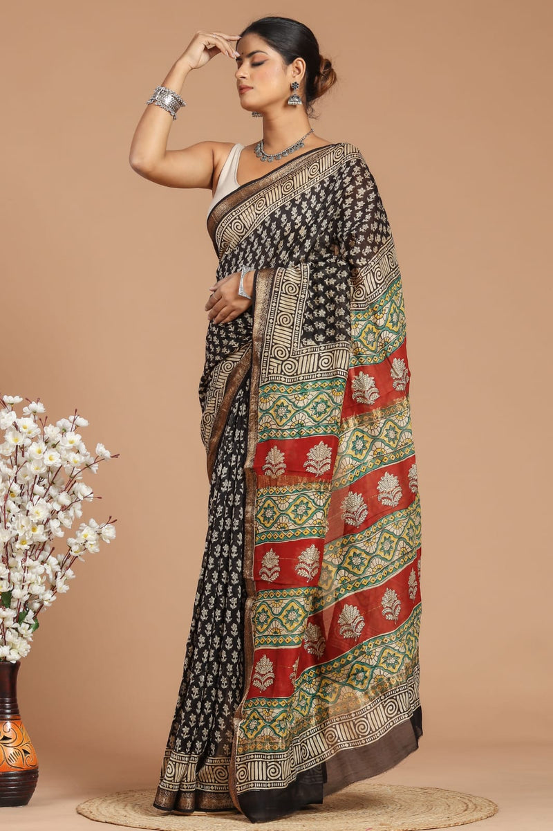 EXCLUSIVE HAND BLOCK PREMIUM  MAHESWARI  SILK SAREE ( MSYS39)