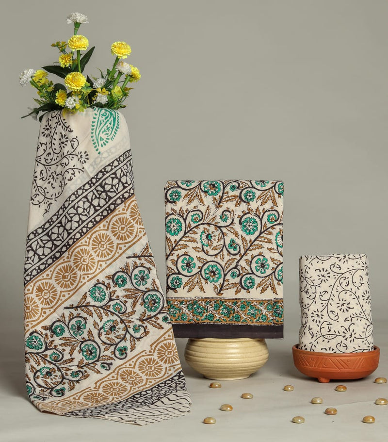EXCLUSIVE HAND BLOCK PRINT PURE COTTON SUIT WITH COTTO MMUL DUPATTA (MALYS152)