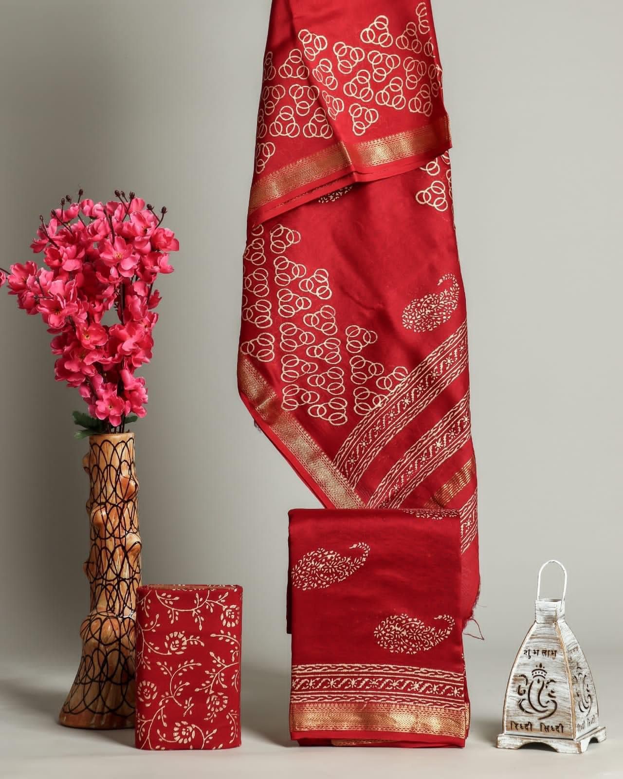 EXCLUSIVE HAND BLOCK PRINT MAHESHWARI SILK SUIT WITH MAHESHWARI SILK DUPPTA (MSLYS67)