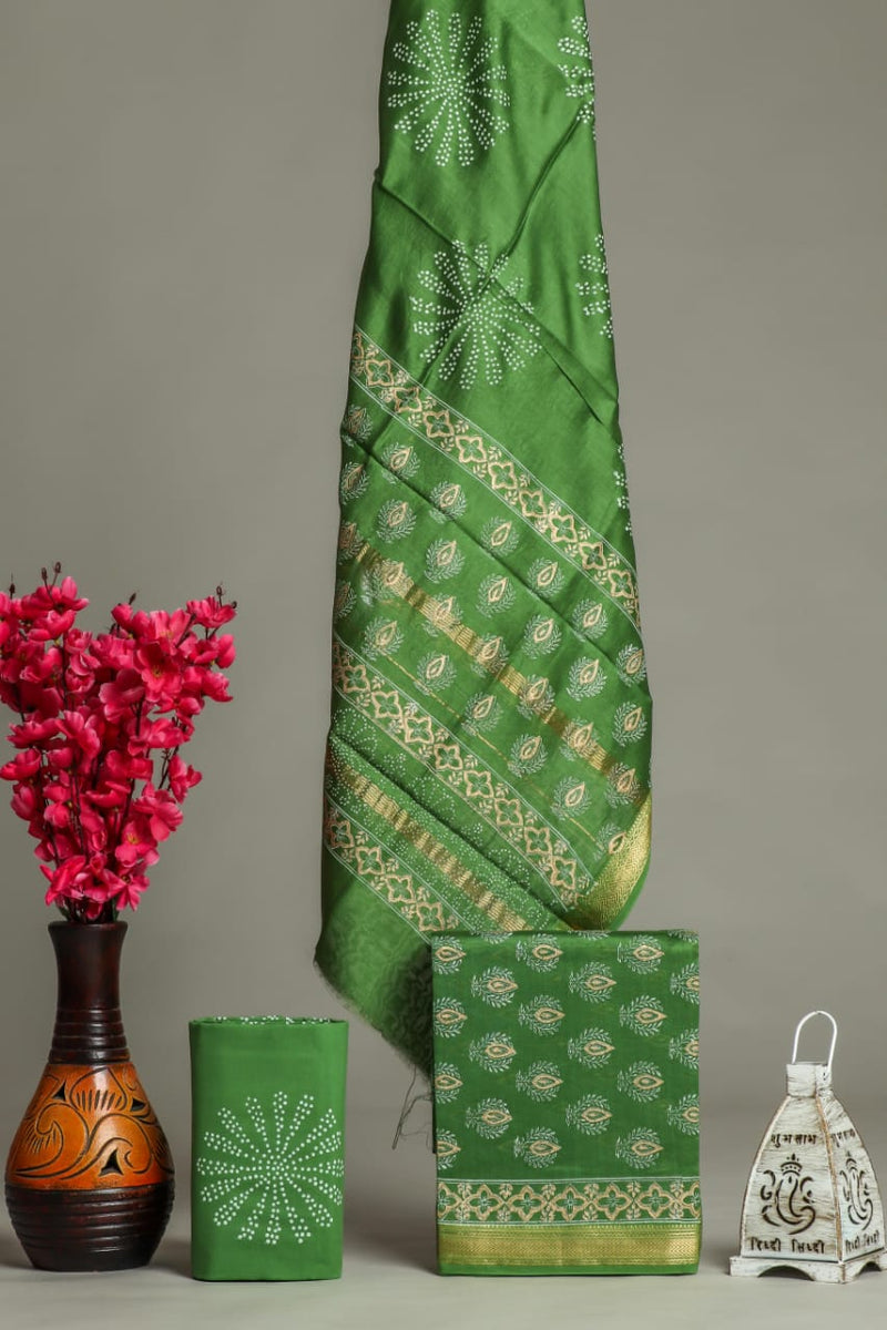 DESIGNER HAND BLOCK PRINT MAHESHWARI SILK SUIT SET (MSLYS42)