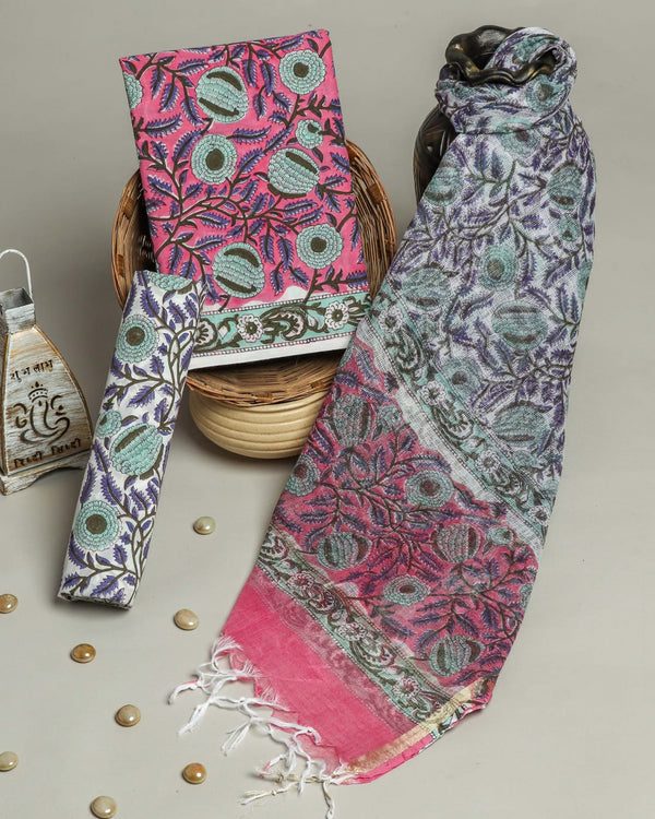 EXCLUSIVE HAND BLOCK PRINT PURE COTTON SUIT WITH KOTA DORIYA DUPTTA (3CKDYS178)