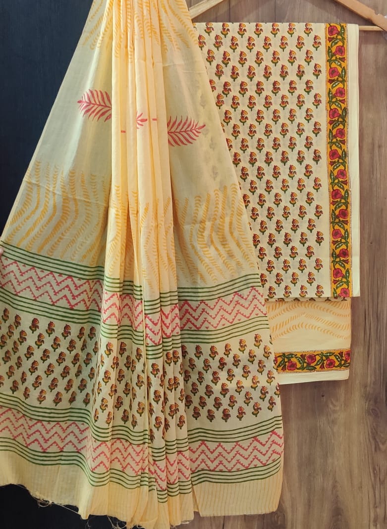 DESIGNER HAND BLOCK PRINT PURE COTTON SUIT WITH MULMUL DUPATTA (MALYS89)