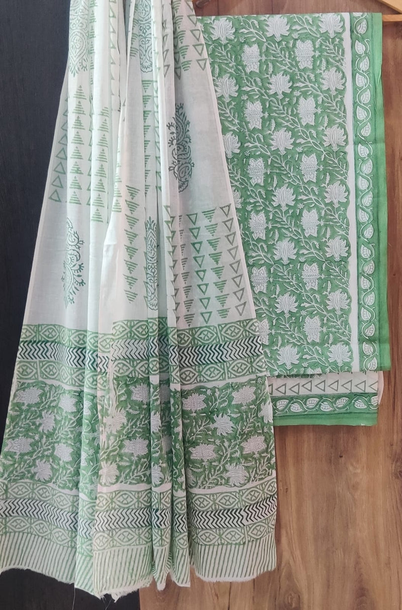 TRADITIONAL HAND BLOCK PRINT PURE COTTON SUIT WITH COTTON MULMUL DUPATTA( MALYS203)