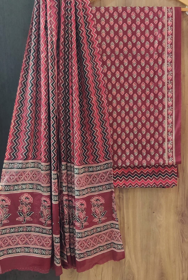 TRADITIONAL HAND BLOCK PRINT PURE COTTON SUIT WITH COTTON  MULMUL DUPATTA( MALYS164)