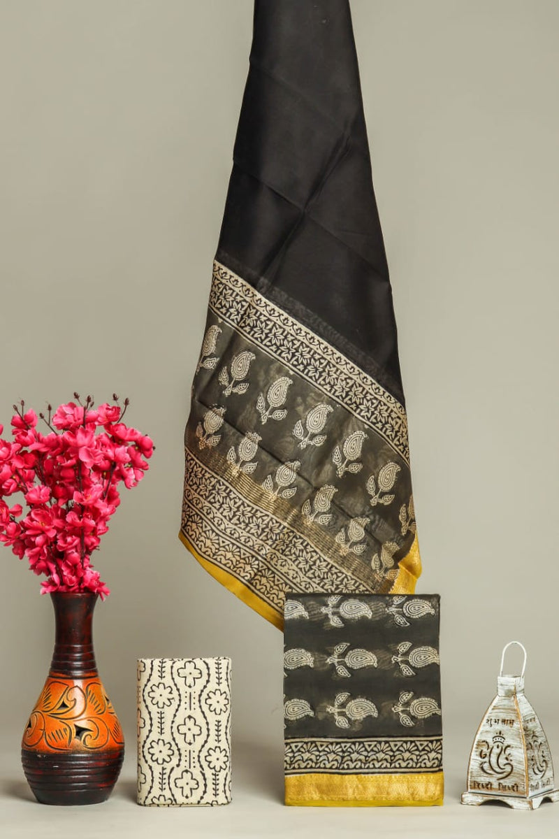 Designer Hand Block Print Maheshwari Silk Suit Set  (MSLYS56)