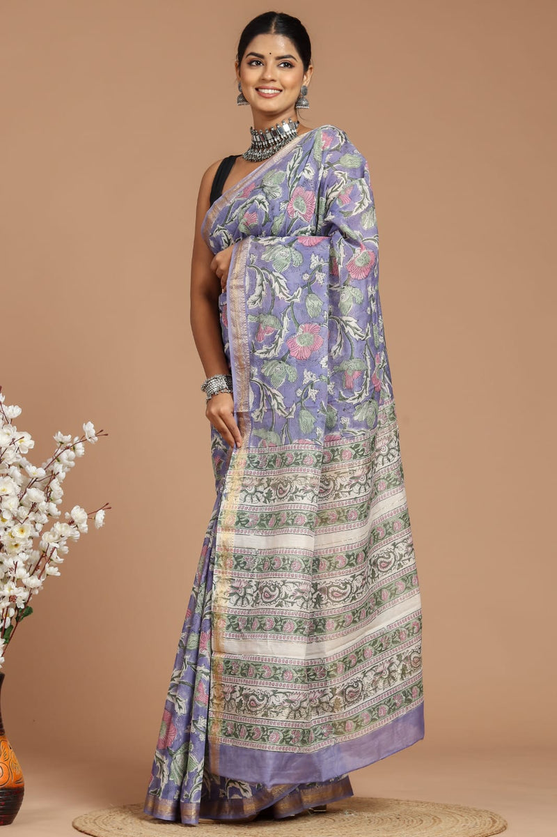 DESIGNER HAND BLOCK PRINTED MAHESWARI SILK SAREE ( MSYS18)