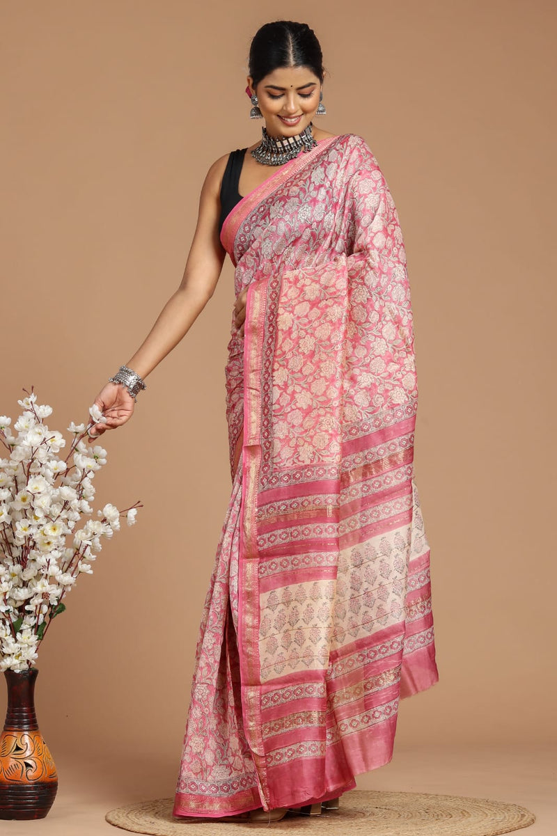 DESIGNER HAND BLOCK PRINTED MAHESWARI SILK SAREE ( MSYS15)