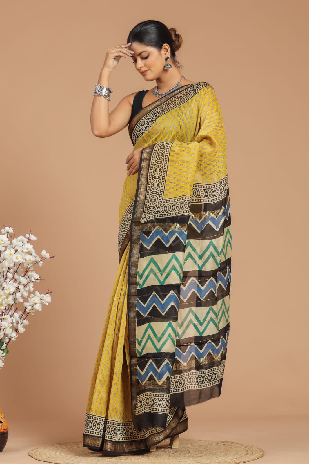 Exclusive Hand Block Print  Maheshwari Silk Sarees (MSYS52)