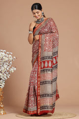 DESIGNER HAND BLOCK PRINTED MAHESWARI SILK SAREE ( MSYS08)