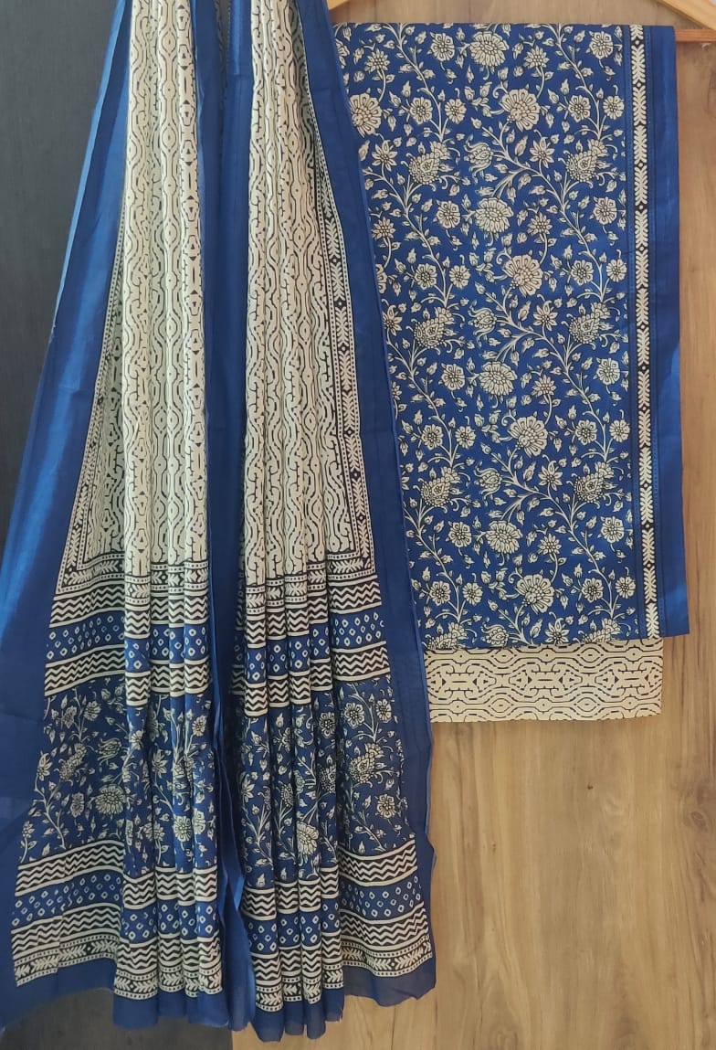 Designer Hand Block Print Pure Cotton Suit with Cotton Mulmul Dupatta (MALYS16)