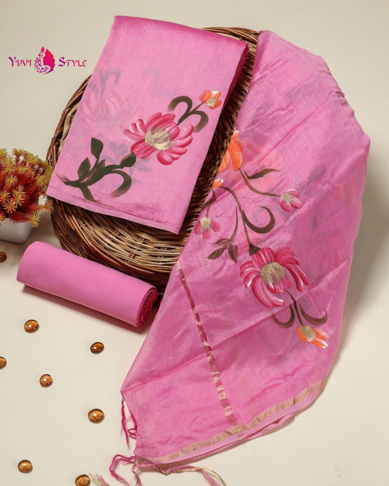 DESIGNER HAND BLOCK PRINT CHANDERI SILK SUIT SET WITH PREMIUM CHANDERI DUPATTA (CHDYS297)