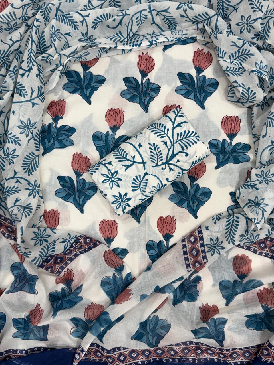 EXCLUSIVE HAND BLOCK PRINT PURE COTTON SUIT WITH COTTON MULMUL DUPATTA (MALYS179)
