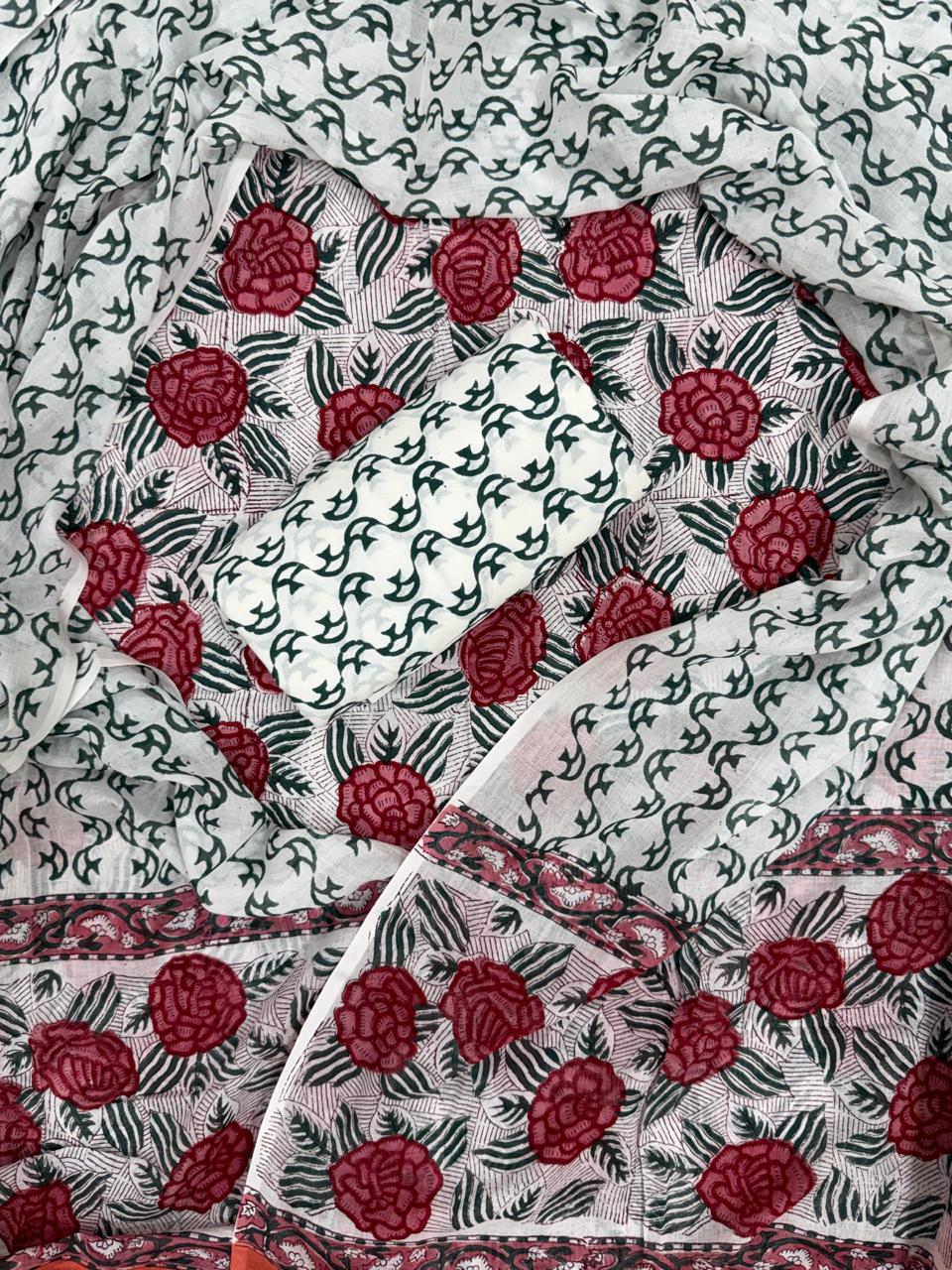 EXCLUSIVE HAND BLOCK PRINT PURE COTTON SUIT WITH COTTO MULMUL DUPATTA (MALYS244)