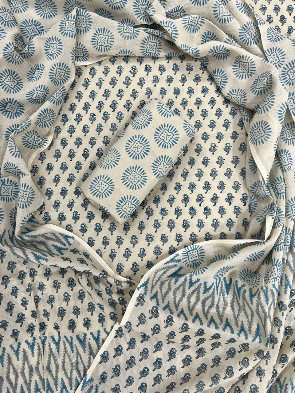 ELEGANT AND BLOCK PRINT PURE COTTON SUIT WITH COTTON MULMUL DUPATTA(MALYS185)