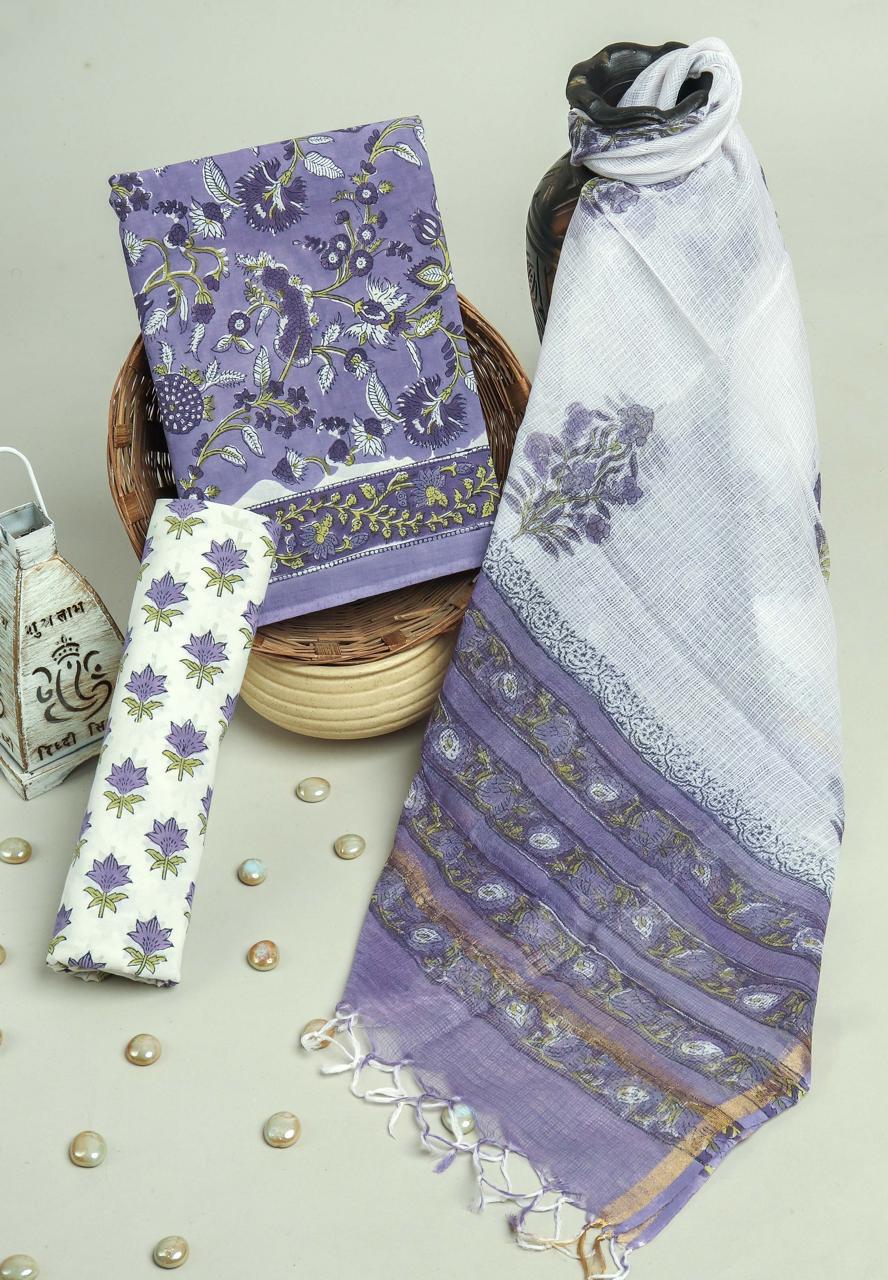 EXCLUSIVE HAND BLOCK PRINT PURE COTTON SUIT WITH KOTA DORIYA DUPTTA (3CKDYS134)