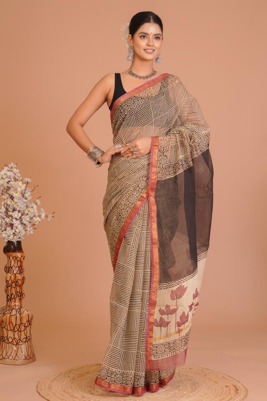 DESIGNER HAND BLOCK PRINTED KOTA DORIYA SILK SAREE(KDSYS32)