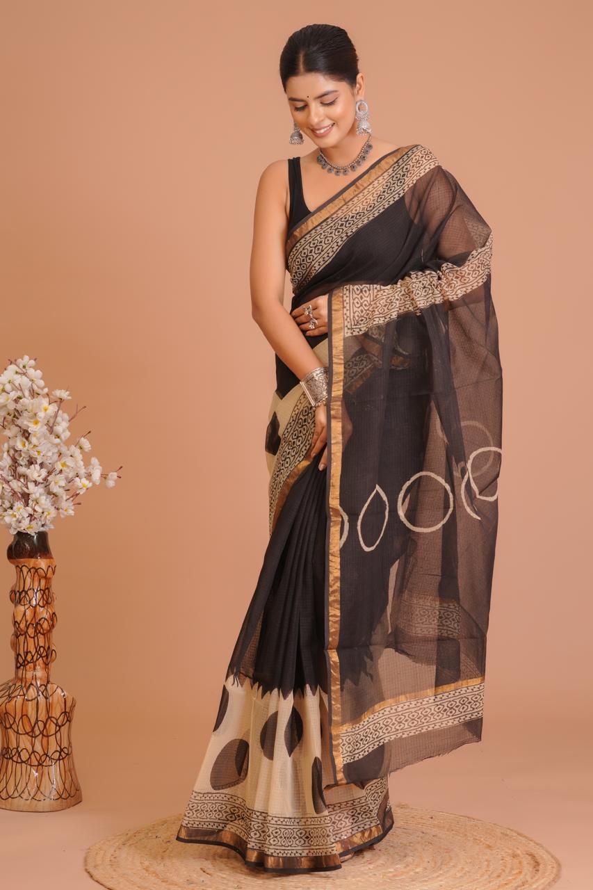 DESIGNER HAND BLOCK PRINTED KOTA DORIYA SILK SAREE(KDSYS18)