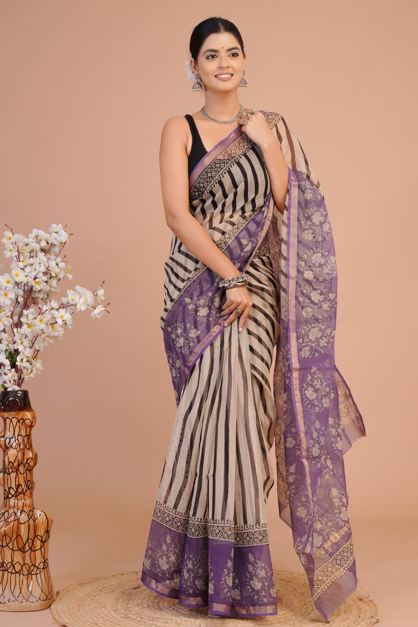 DESIGNER HAND BLOCK PRINTED KOTA DORIYA SILK SAREE(KDSYS02)