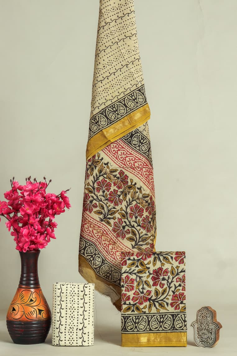 EXCLUSIVE HAND BLOCK PRINT MAHESHWARI SILK SUIT WITH MAHESHWARI SILK DUPPTA(MSLYS71)