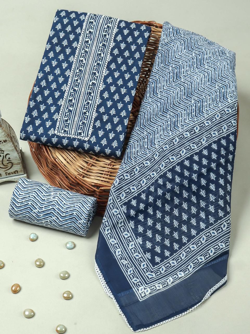 Sanganeri print cotton suit material with cotton dupatta Gota work (GOTAYS100)