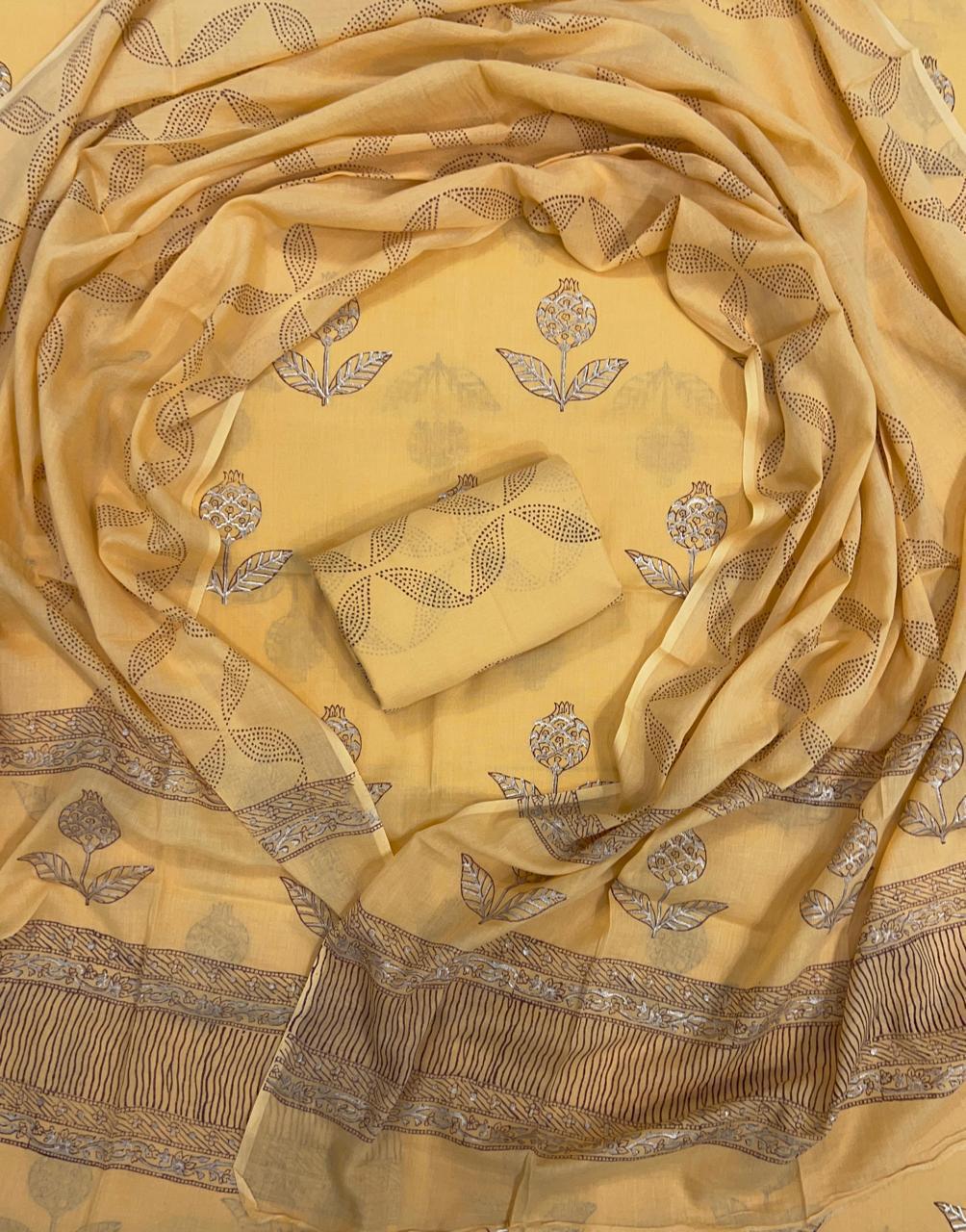 EXCLUSIVE HAND BLOCK PRINT PURE COTTON SUIT WITH COTTON MULMUL DUPATTA (MALYS197)