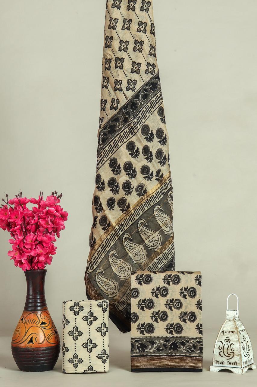 EXCLUSIVE HAND BLOCK PRINT MAHESHWARI SILK SUIT WITH MAHESHWARI SILK DUPPTA (MSLYS182)