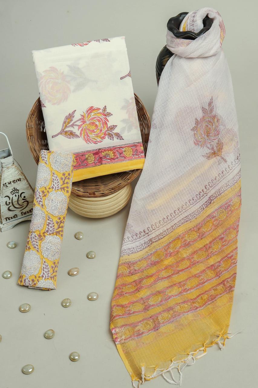 HAND BLOCK PRINT PURE COTTON SUIT WITH DORIA DUPATTA(3CKDYS64)