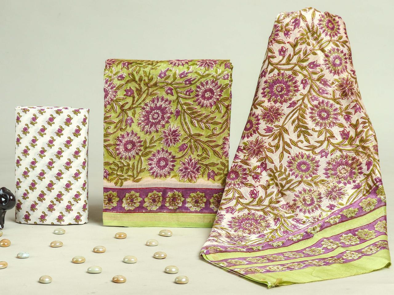 TRADITIONAL HAND BLOCK CHANDERI SILK SUIT SET WITH CHANDERI DUPATTA (CHDY204)