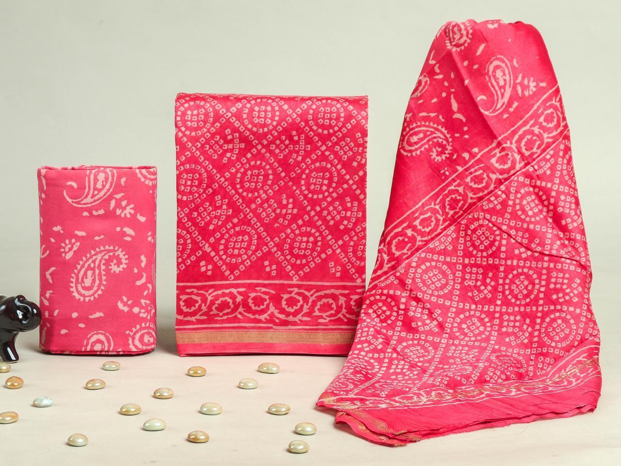 TRADITIONAL AJRAK HAND BLOCK CHANDERI SILK SUIT SET WITH CHANDERI DUPATTA (CHDYS263)