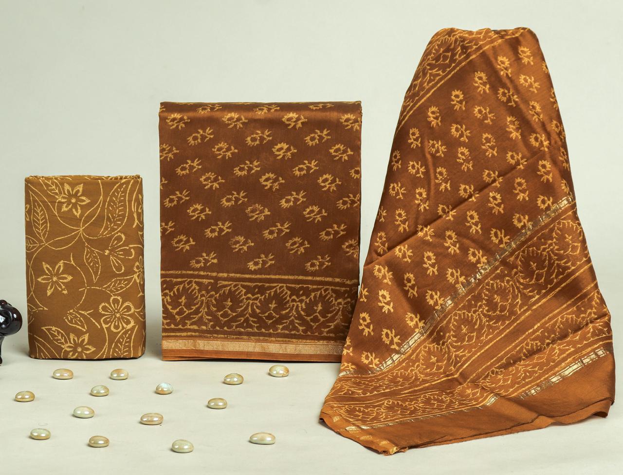 Designer Hand Block Chanderi Silk Suit set with  Chanderi Dupatta (CHDYS124)