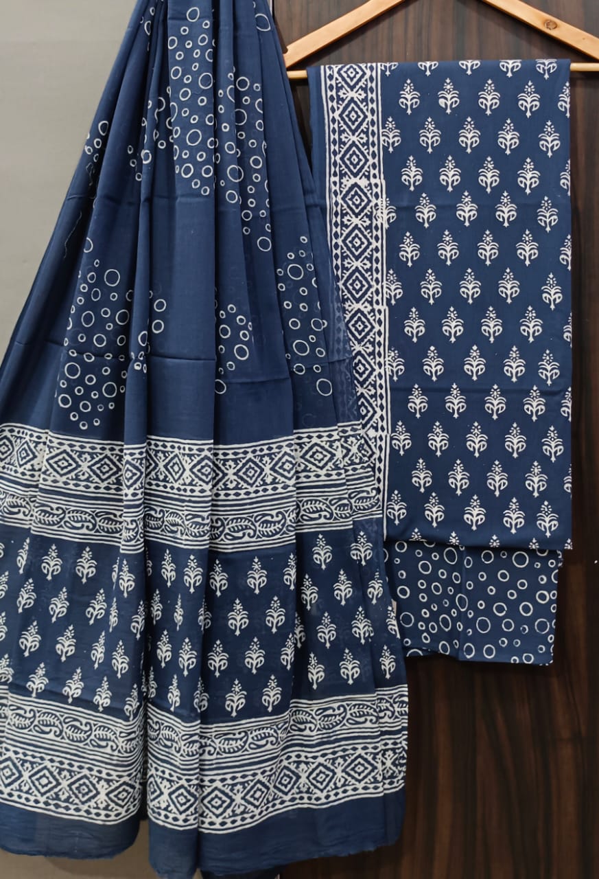 EXCLUSIVE HAND BLOCK PRINT PURE COTTON SUIT WITH COTTON MULMUL DUPATTA (MALYS116)
