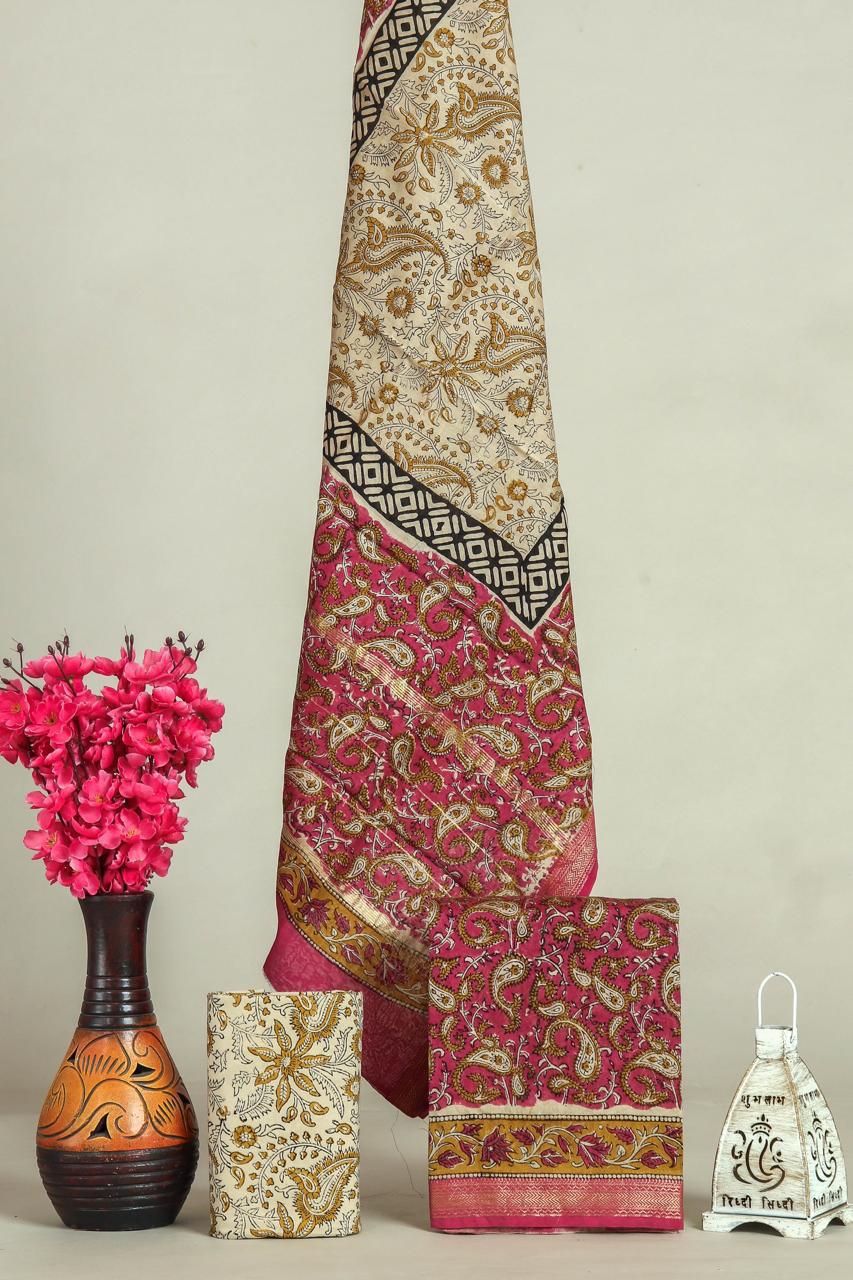 YUVI STYLE HAND BLOCK PRINT MAHESHWARI SILK SUIT WITH MAHESHWARI SILK DUPATTA (MSLYS106)