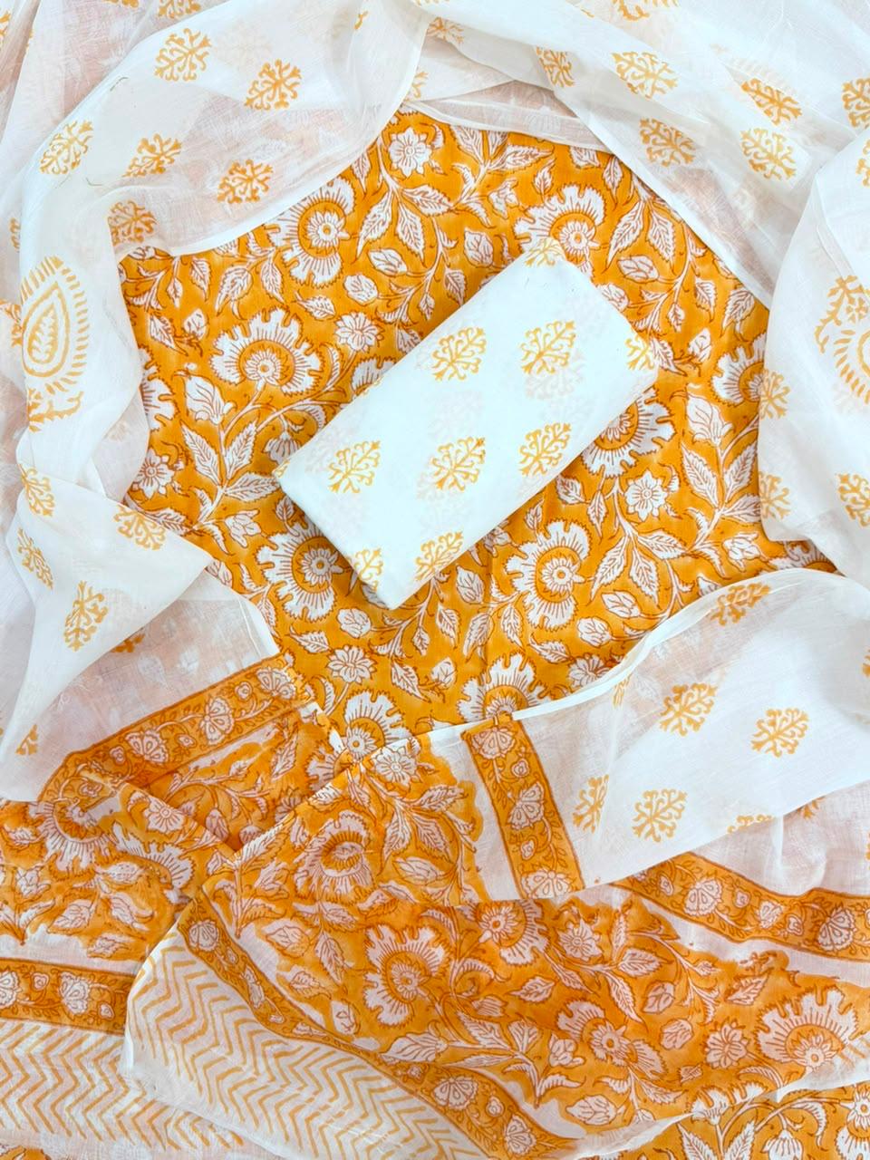 DESIGNER HAND BLOCK PRINT PURE COTTON SUIT WITH COTTON MULMUL DUPATTA (MALYS136)