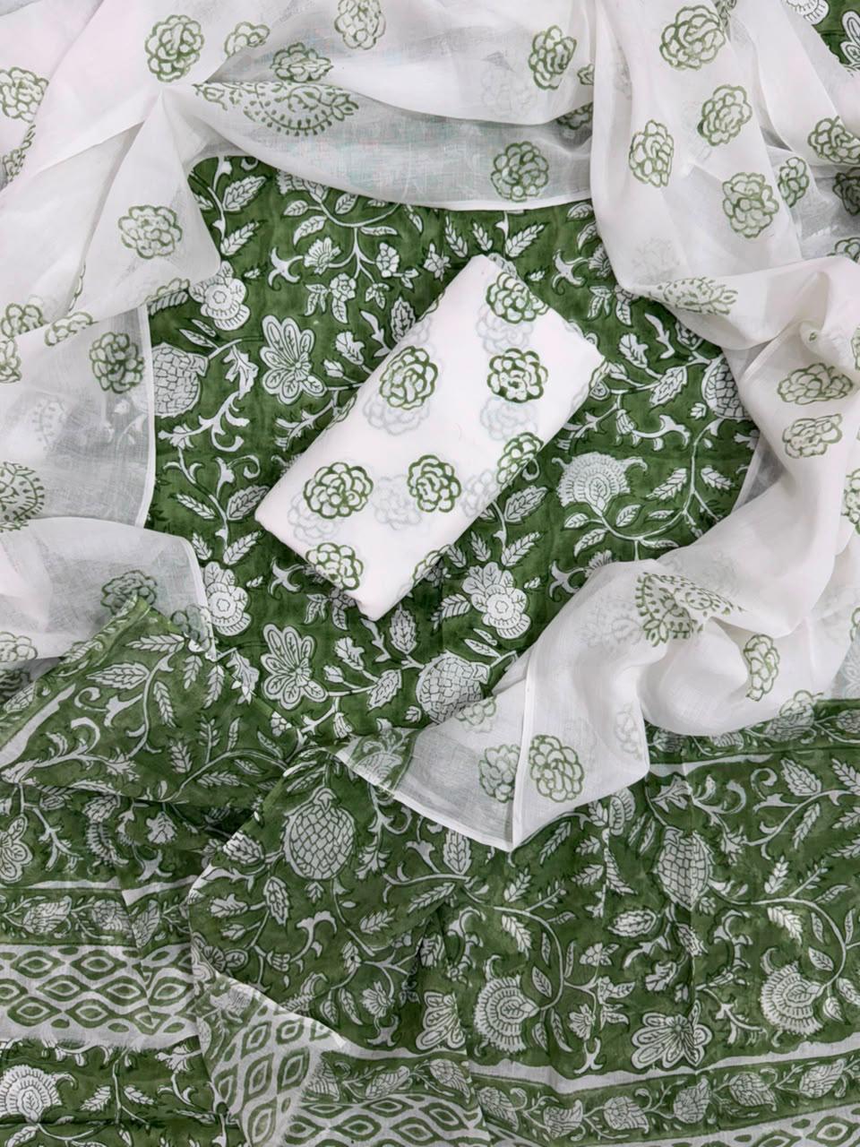 DESIGNER HAND BLOCK PRINT COTTON SUIT SET WITH MULMUL DUPATTA (MALYS296)