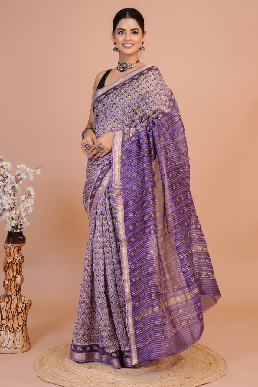 DESIGNER HAND BLOCK PRINTED MAHESWARI  SILK SAREE ( MSYS11)