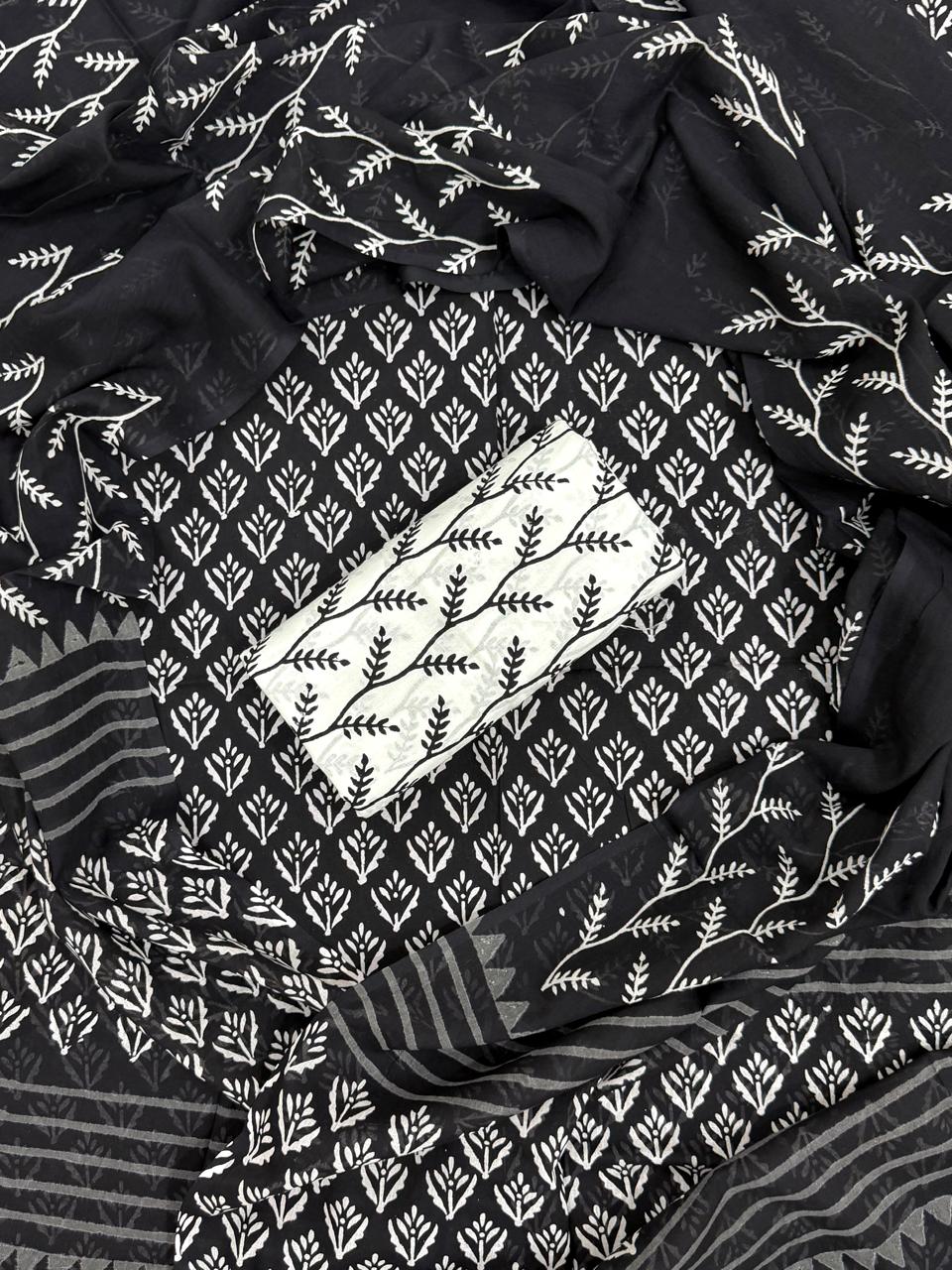 Designer Hand Block Indigo Print Pure Cotton Suit with Mulmul Dupatta (MALYS08)