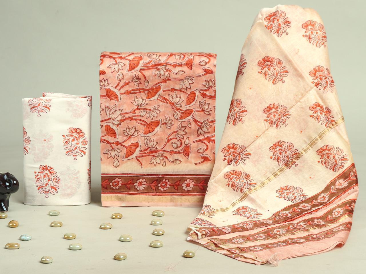 YUVI STYLE HAND BLOCK CHANDERI SILK SUIT SET WITH CHANDERI DUPATTA (CHDYS166)