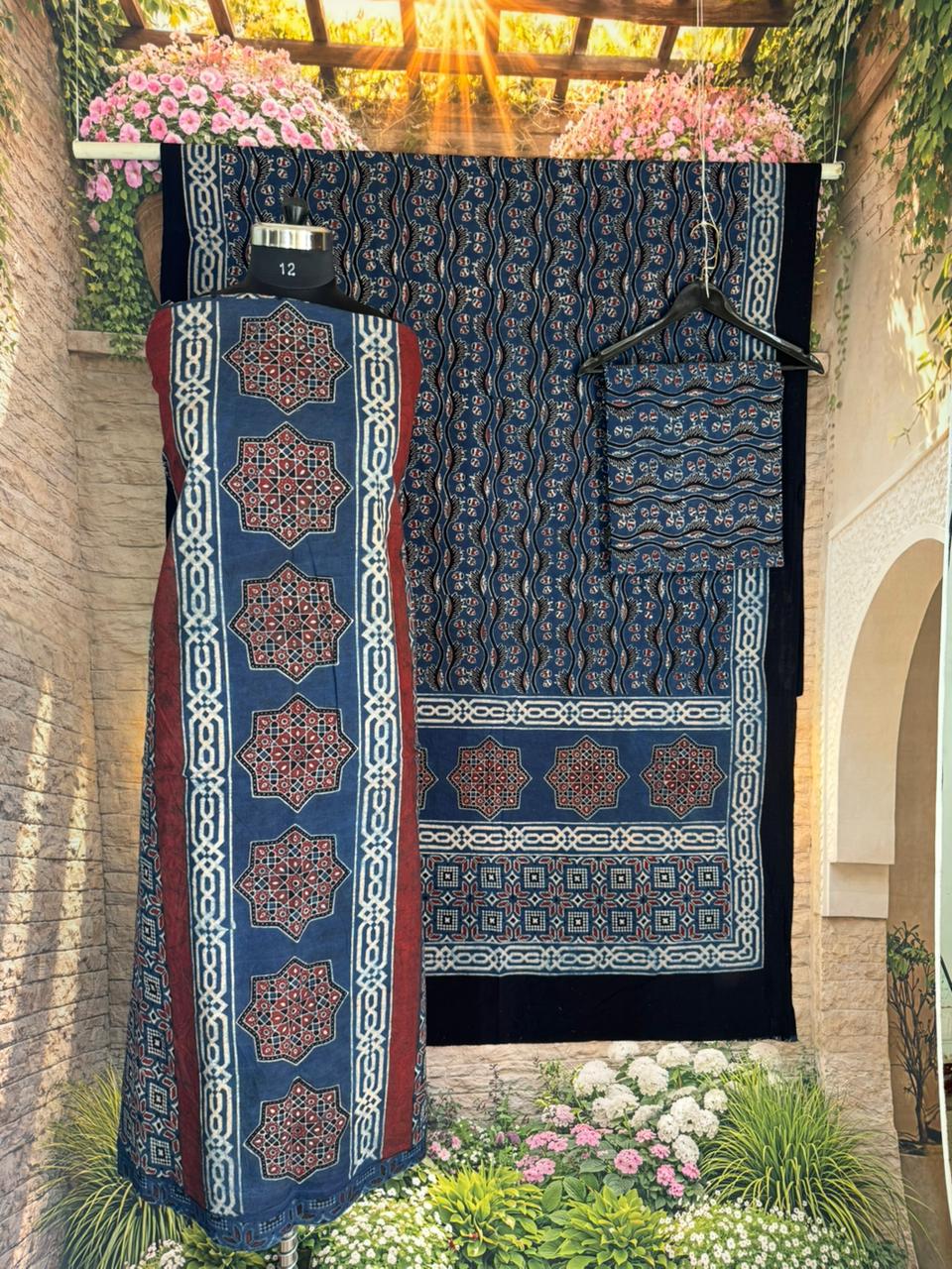 KUTCH HAND BLOCK AJRAK PRINT NATURAL DYED COTTON SUIT WITH COTTON DUPATTA (AJPCYS02)