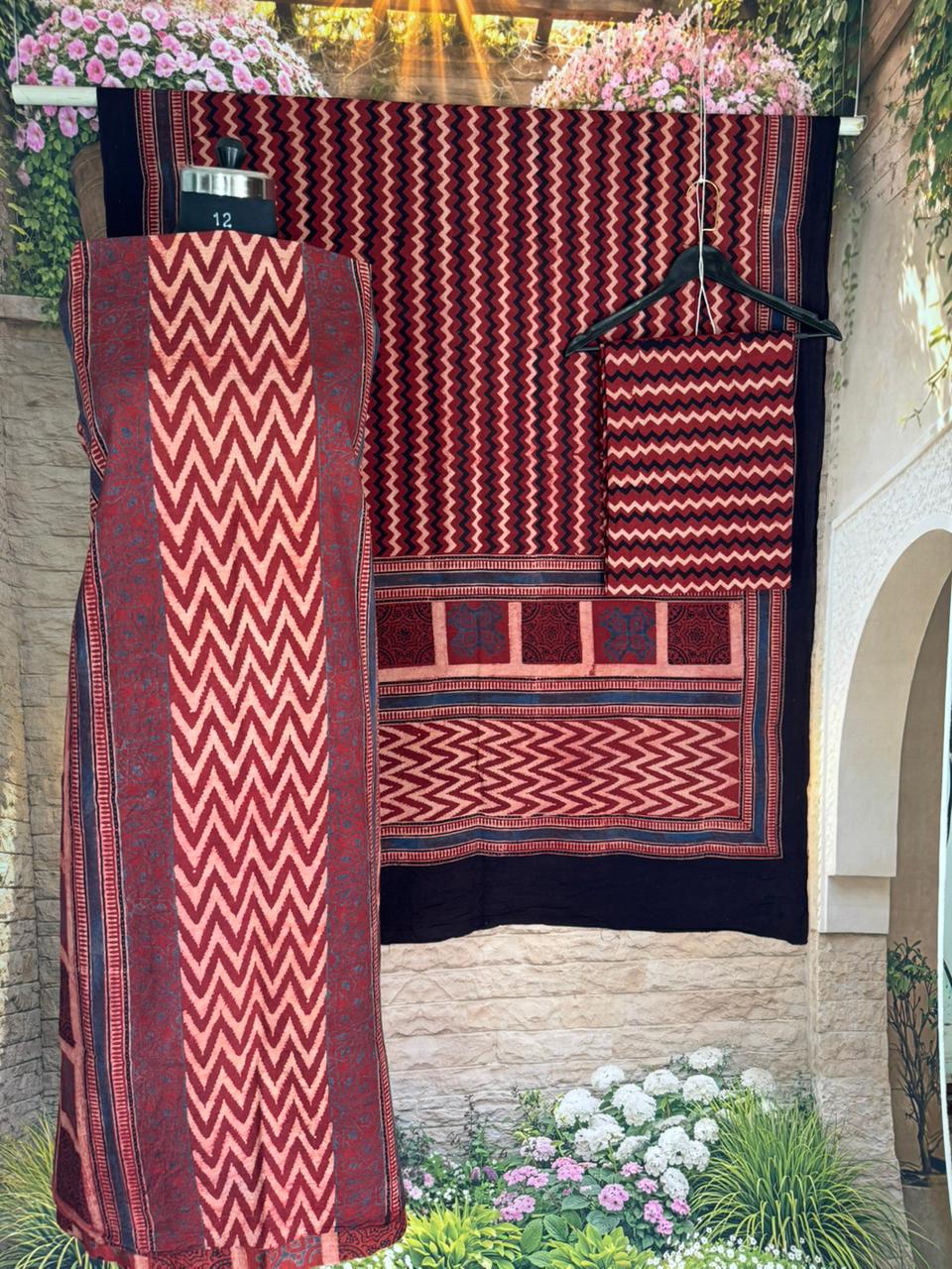 KUTCH HAND BLOCK AJRAK PRINT NATURAL DYED COTTON SUIT WITH COTTON DUPATTA (AJPCYS04)