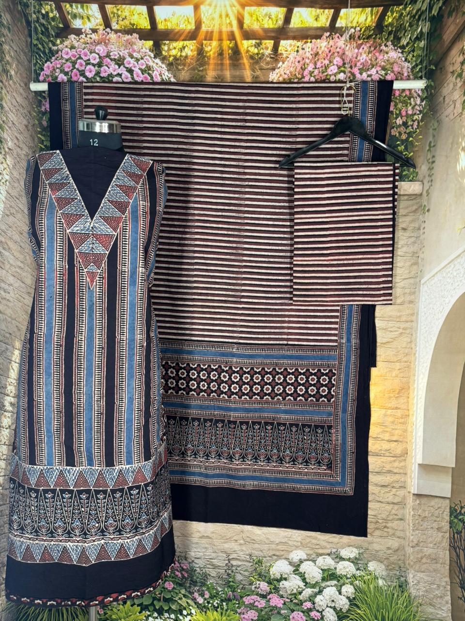KUTCH HAND BLOCK AJRAK PRINT NATURAL DYED COTTON SUIT WITH COTTON DUPATTA (AJPCYS06)