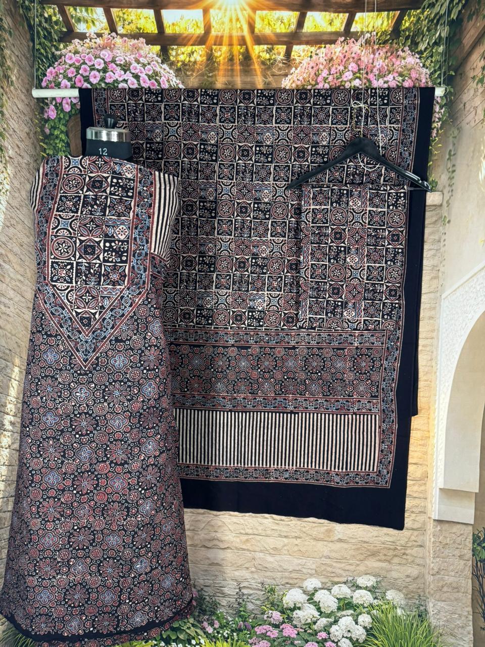 KUTCH HAND BLOCK AJRAK PRINT NATURAL DYED COTTON SUIT WITH COTTON DUPATTA (AJPCYS08)