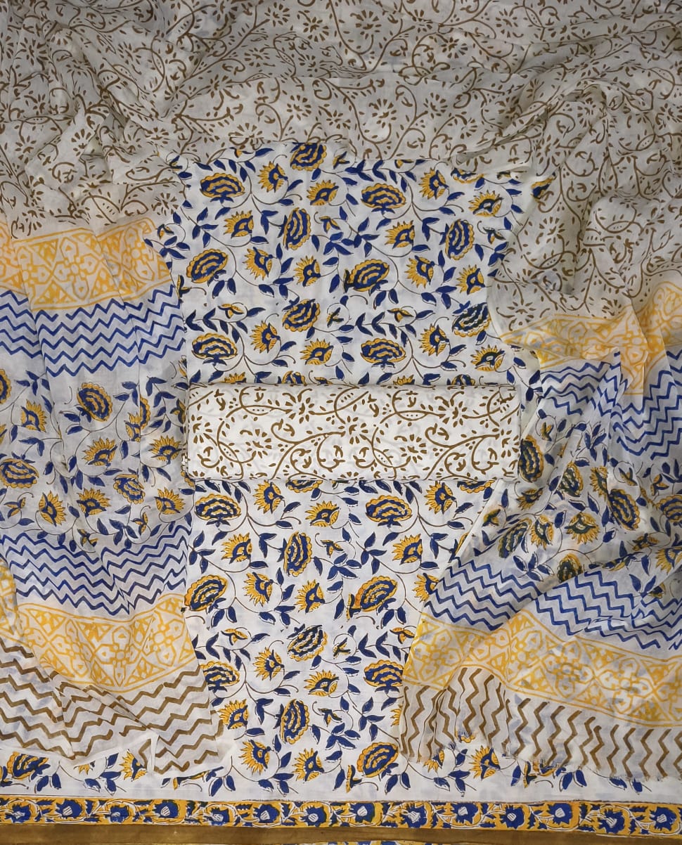 YUVI STYLE HAND BLOCK PRINT PURE COTTON SUIT WITH MULMUL DUPATTA (MALYS274)