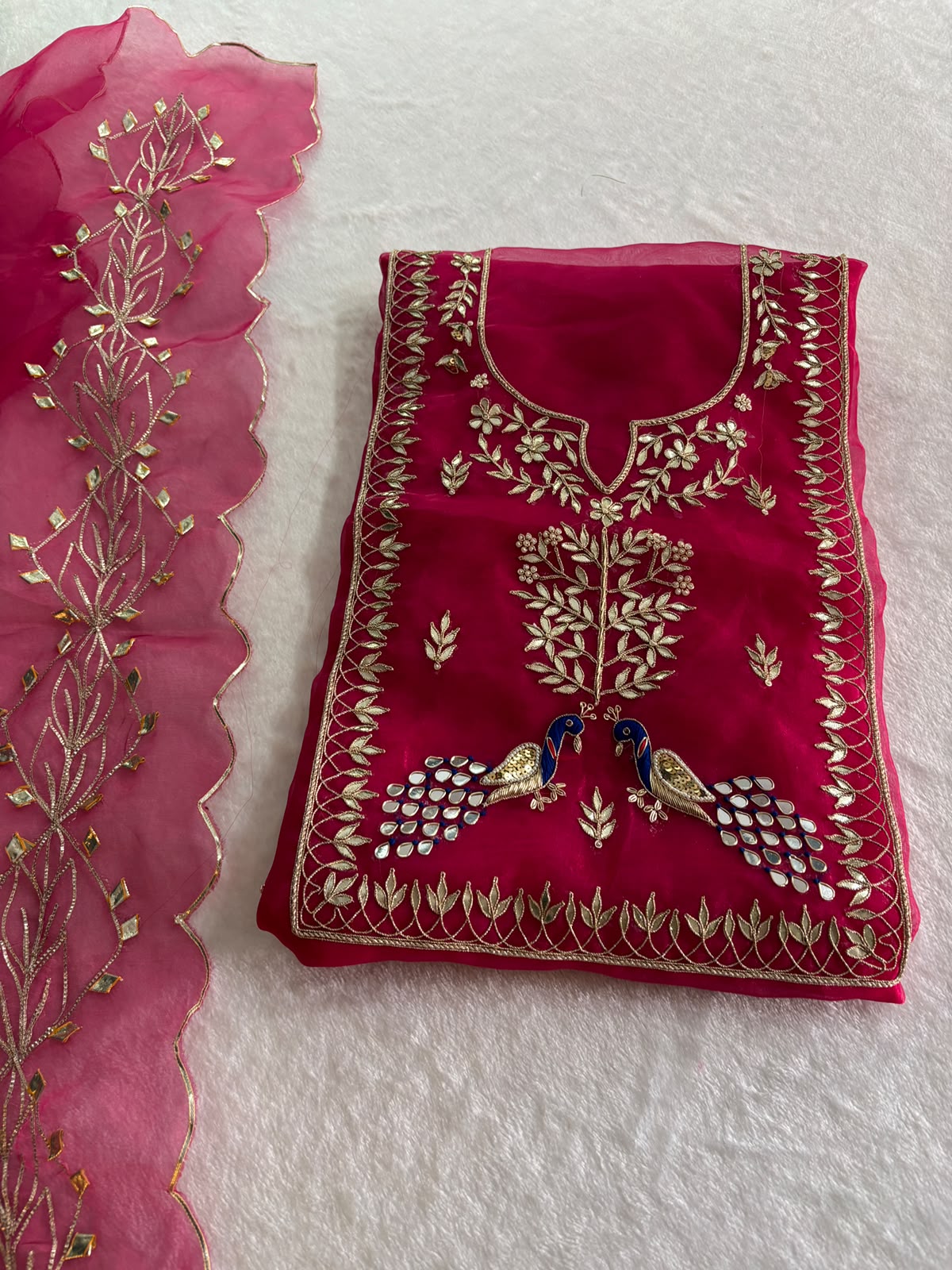 Pure Organza Unstitched Zardogi handwork Work Dupatta Suit (KDZ37)