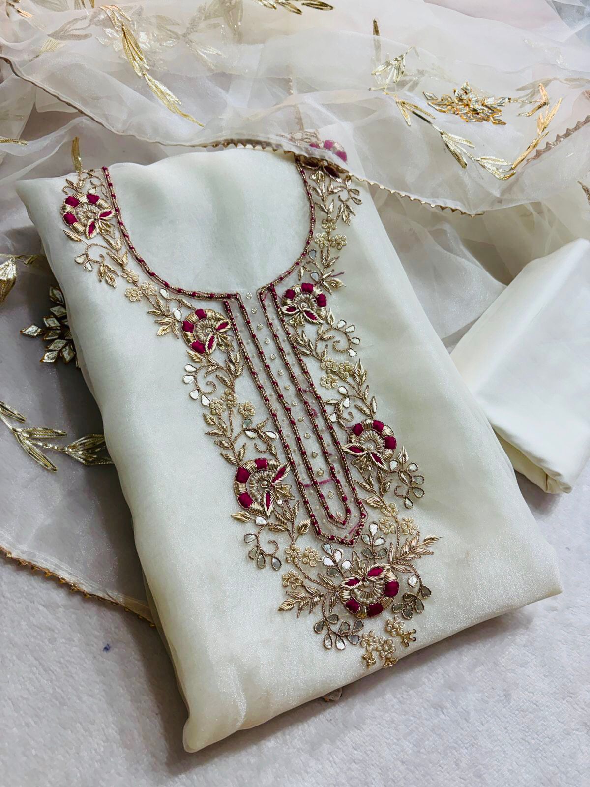 Tissue organza fabric kurta with zardogi handwork (TOZ02)