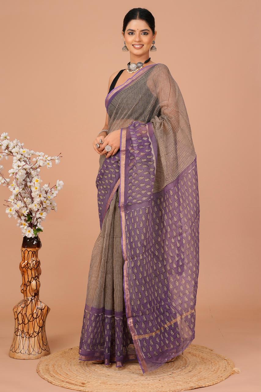 DESIGNER HAND BLOCK PRINTED KOTA DORIYA SILK SAREE(KDSYS30)
