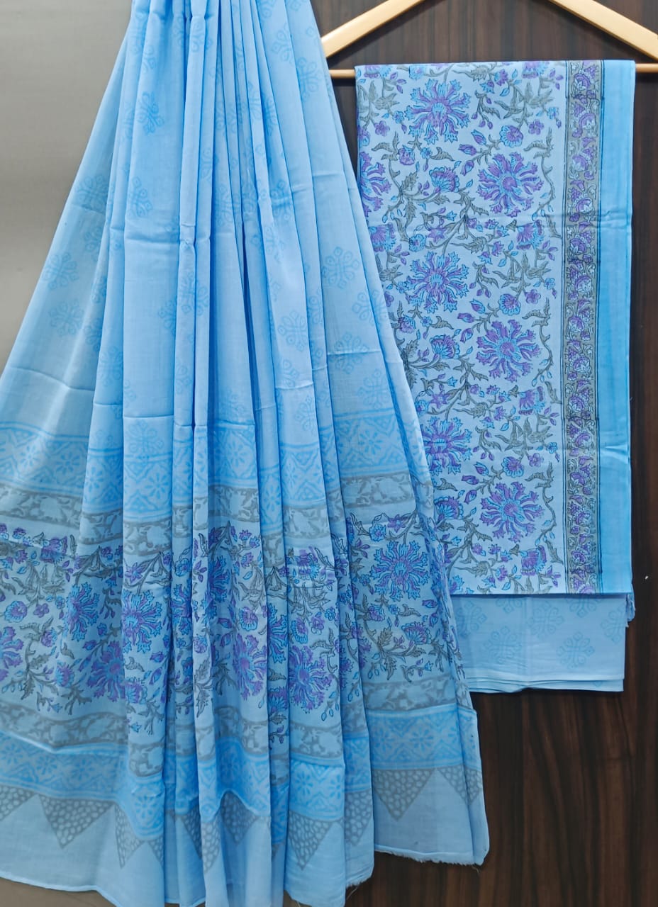 TRADITIONAL HAND BLOCK PRINT PURE COTTON SUIT WITH COTTON MULMUL DUPATTA( MALYS230)