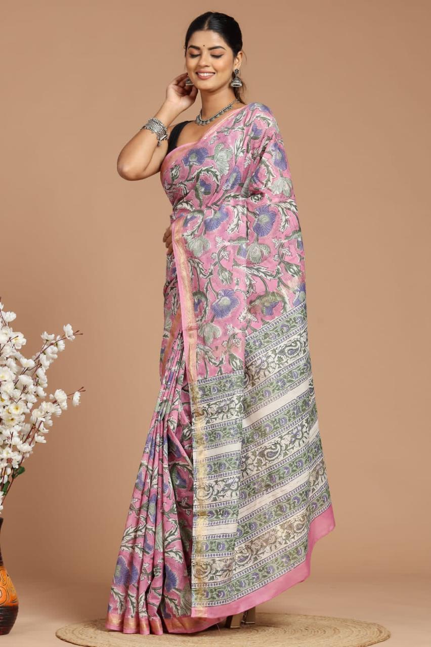 EXCLUSIVE HAND BLOCK PREMIUM  MAHESWARI  SILK SAREE ( MSYS39)